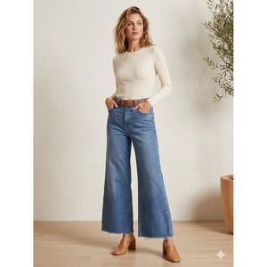 FRAME Le Palazzo Crop Jeans‎ 31 High Rise Wide Leg Raw Hem Jonah Casual Trendy